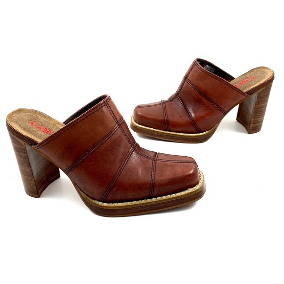 Vintage 90's CANDIE'S patchwork brown leather heeled mules - Picture 4 of 12